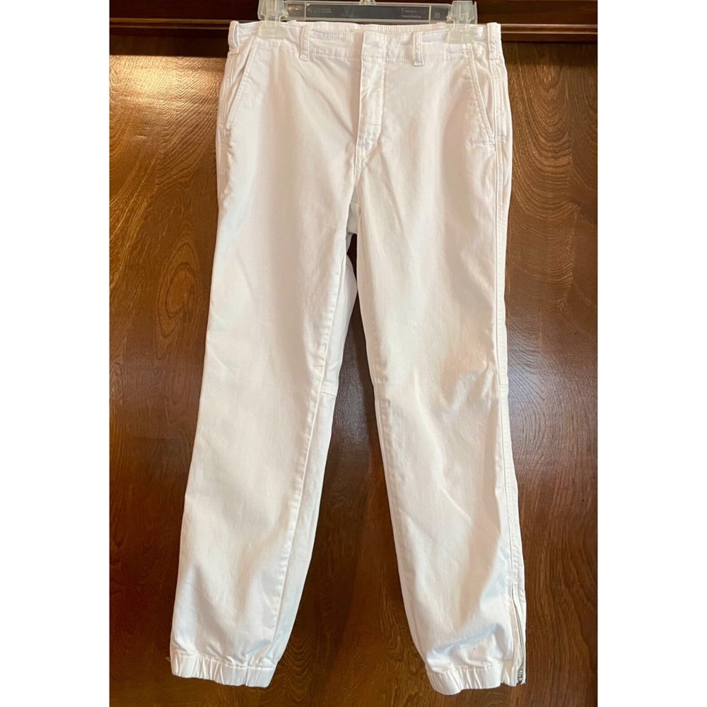 Anthropologie‎ Ivory Chino Pants Size 27 Ankle Zip Elastic Hem Casual Cotton 🌸